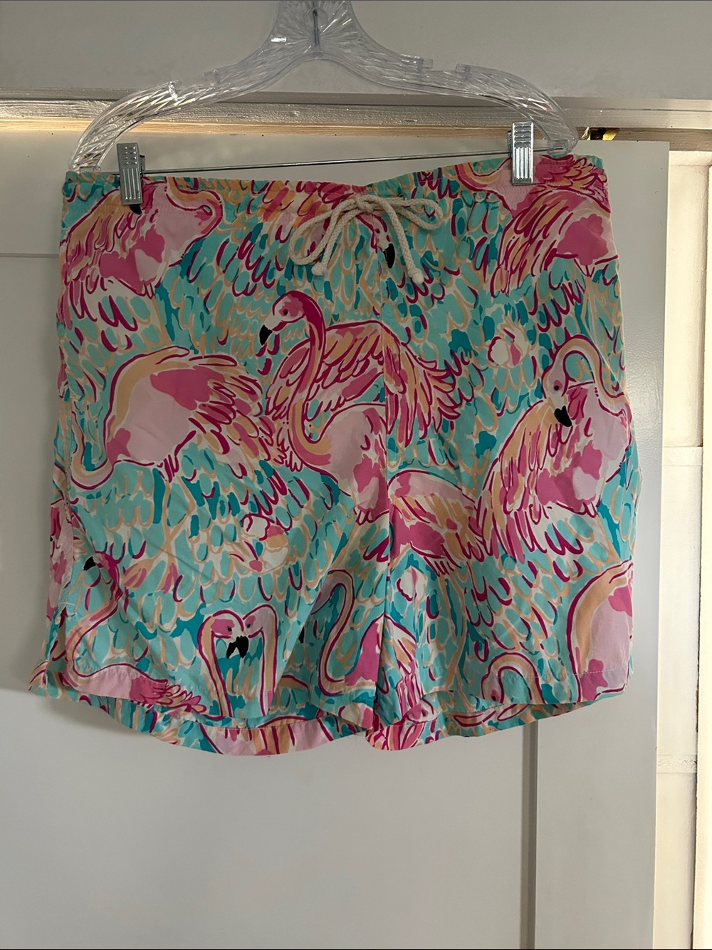 Lilly Pulitzer Pink & Aqua Flamingo Swim Trunks